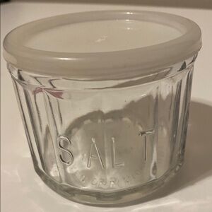 FIRE KING Clear Glass Salt cellar Container with Lid anchor hocking Vintage NICE